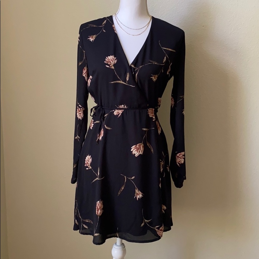 Lush Floral Long Sleeve Wrap Dress